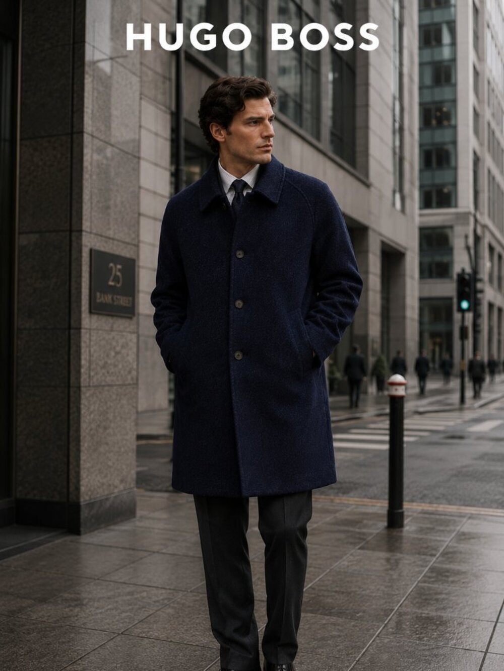 BOSS Hugo Boss Alpaca Virgin Wool Coat Men’s Size 50 Navy Blue Luxury Overcoat